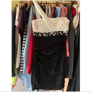 Deb White & black evening dress